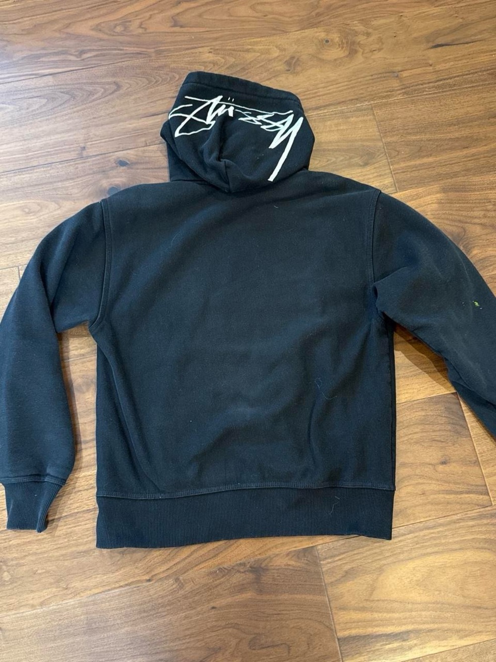 Stussy Black Hoodie with White Logo on Hood